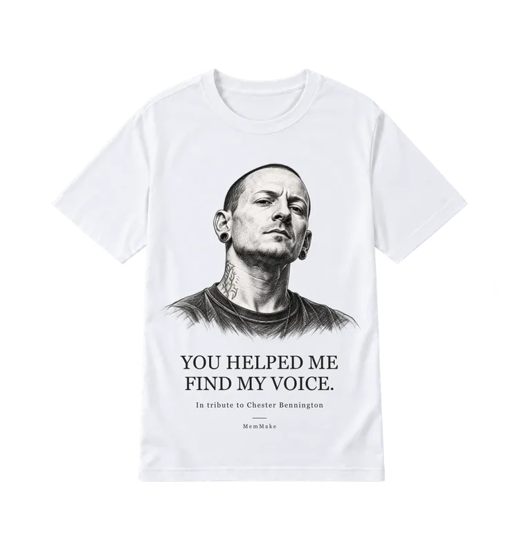 Found my voice on a white T-shirt. Digital editorial preview, not a product photograph.