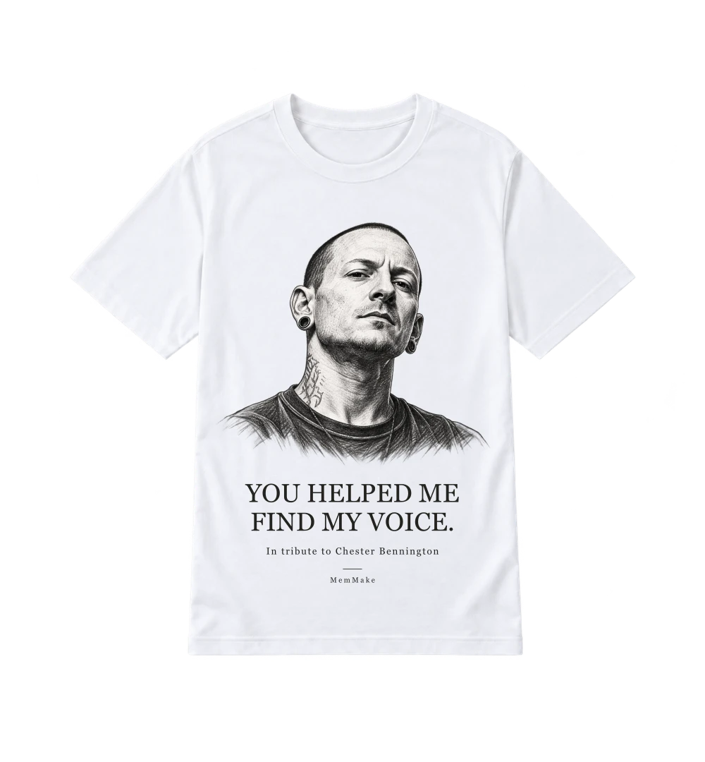 Found my voice portrait and words shown on a white T-shirt
